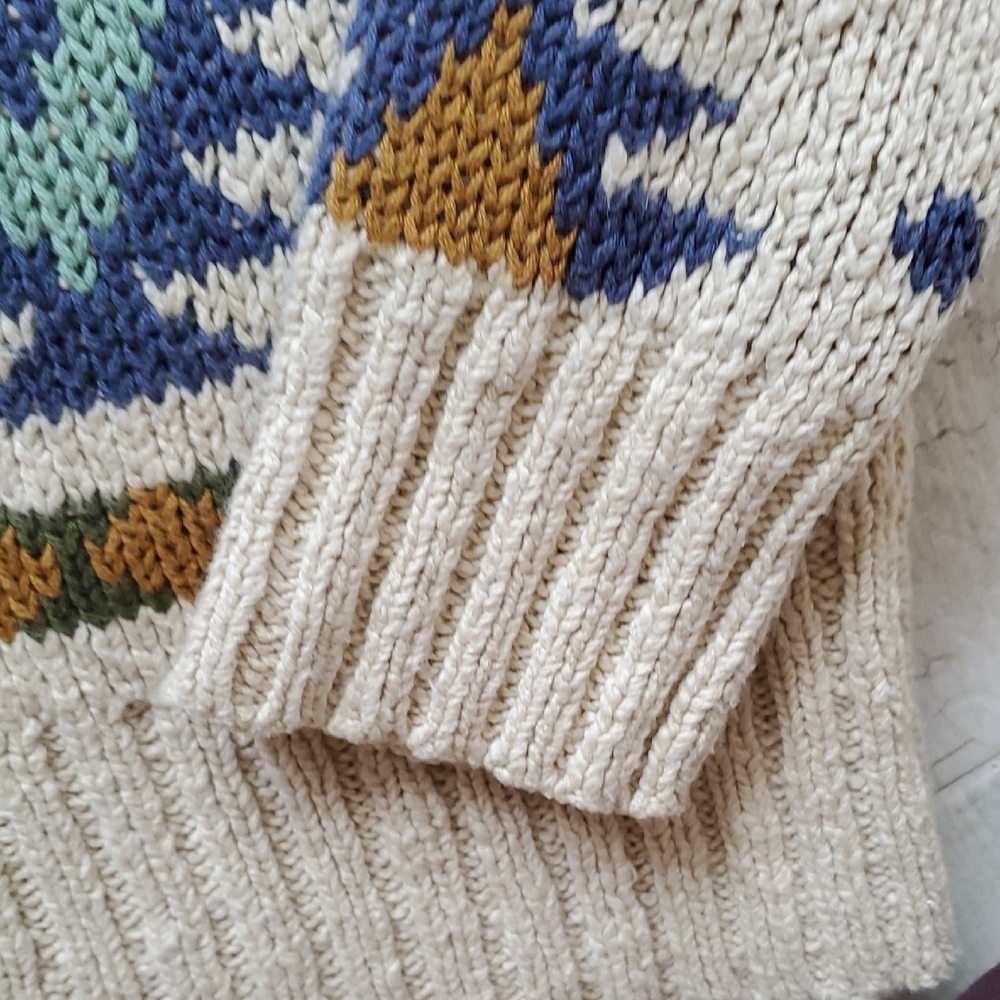LLBean Women's Medium 100% Cotton Slub Fair Isle Multicolor Crew Neck Sweater - Picture 8 of 15